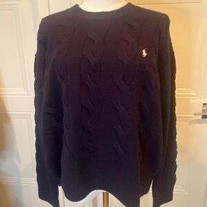 Ralph Lauren Women's Navy Cable Knit Wool and Cashmere Sweater Women’s Large NWT